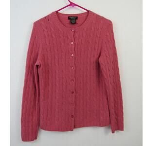 Lord & Taylor Cashmere Pink Cable Knit Button Front Cardigan *Flawed*